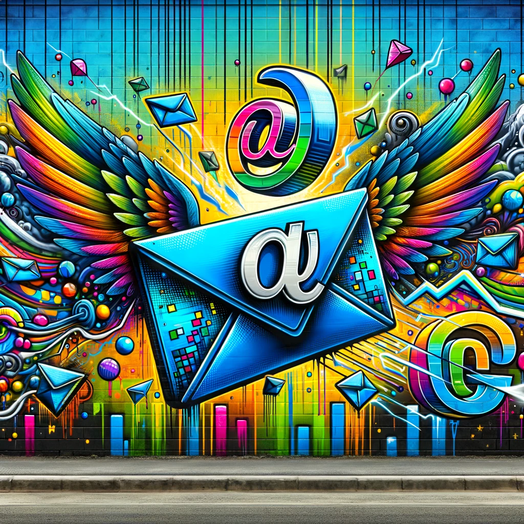 A vibrant, graffiti-style artwork depicting the concept of email marketing